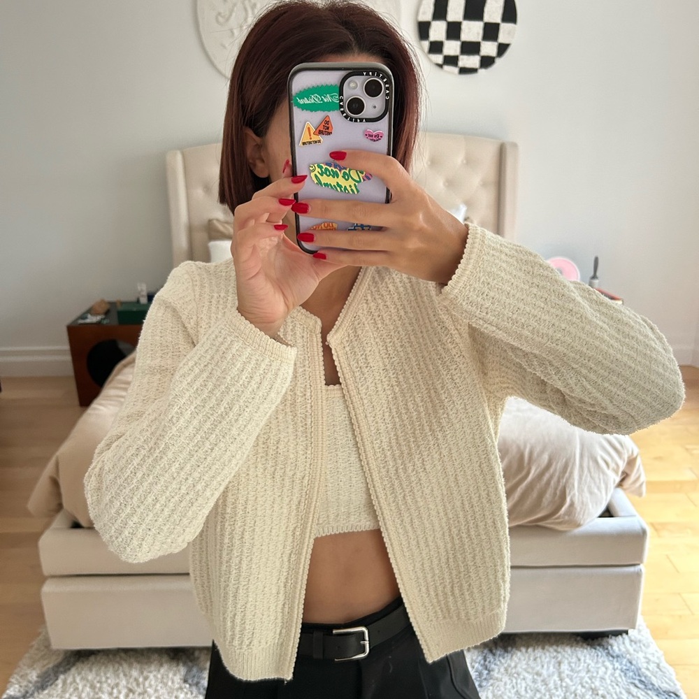 Zara Cream Cropped Knit Cardigan